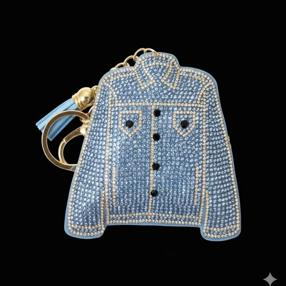 Blue Rhinestone Jacket Keychain Bling Bag Charms - Picture 1 of 3